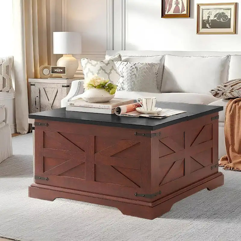 Farmhouse Lift Top Square Coffee Table with Hidden Storage
