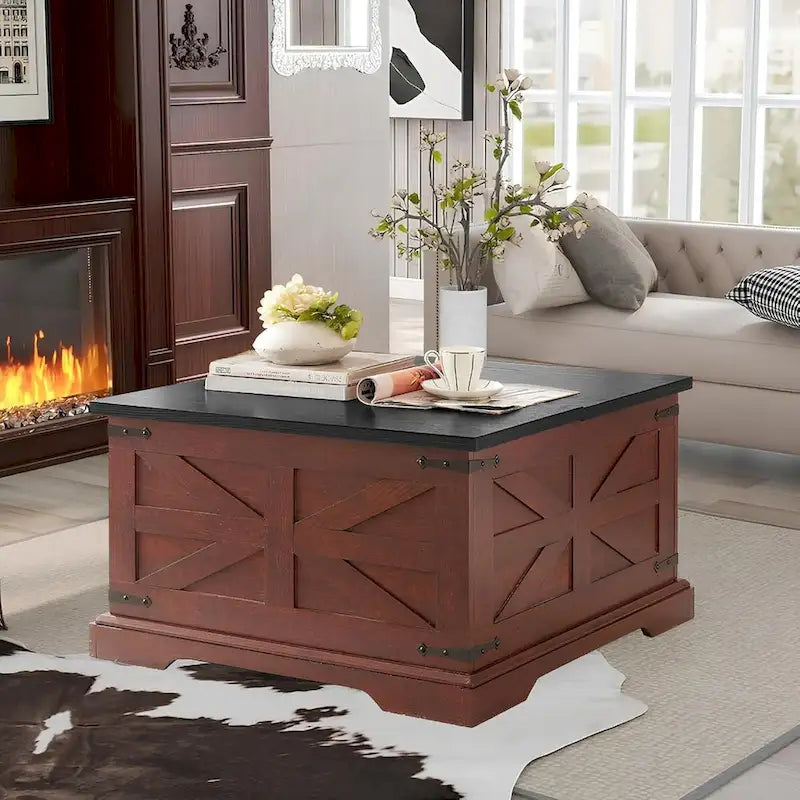 Farmhouse Lift Top Square Coffee Table with Hidden Storage