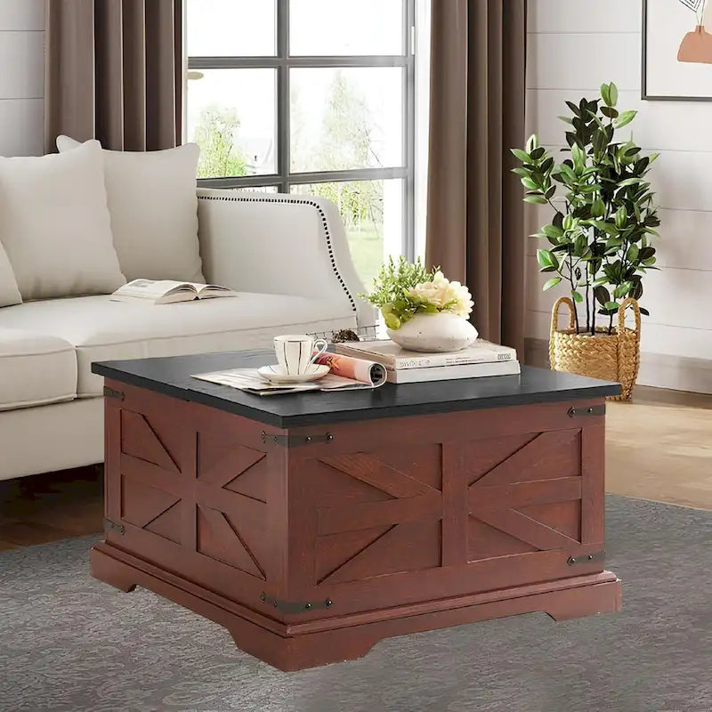 Farmhouse Lift Top Square Coffee Table with Hidden Storage