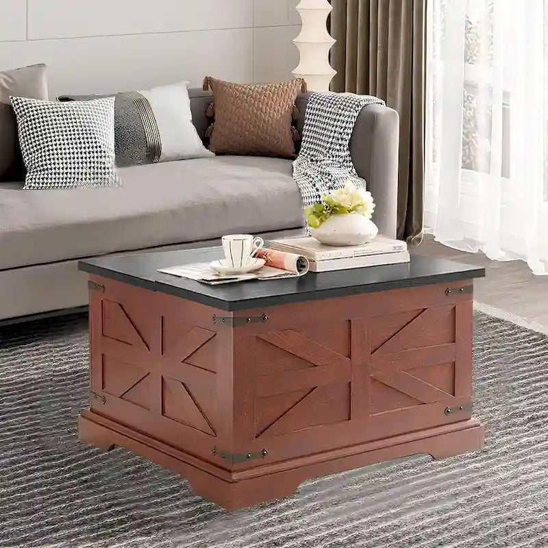 Farmhouse Lift Top Square Coffee Table with Hidden Storage