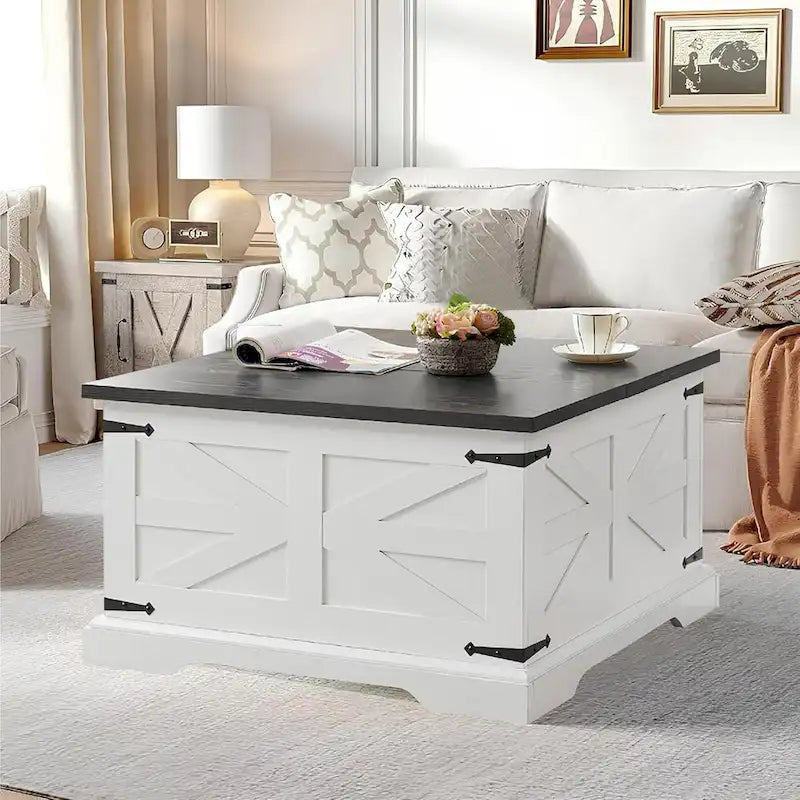 Farmhouse Lift Top Square Coffee Table with Hidden Storage