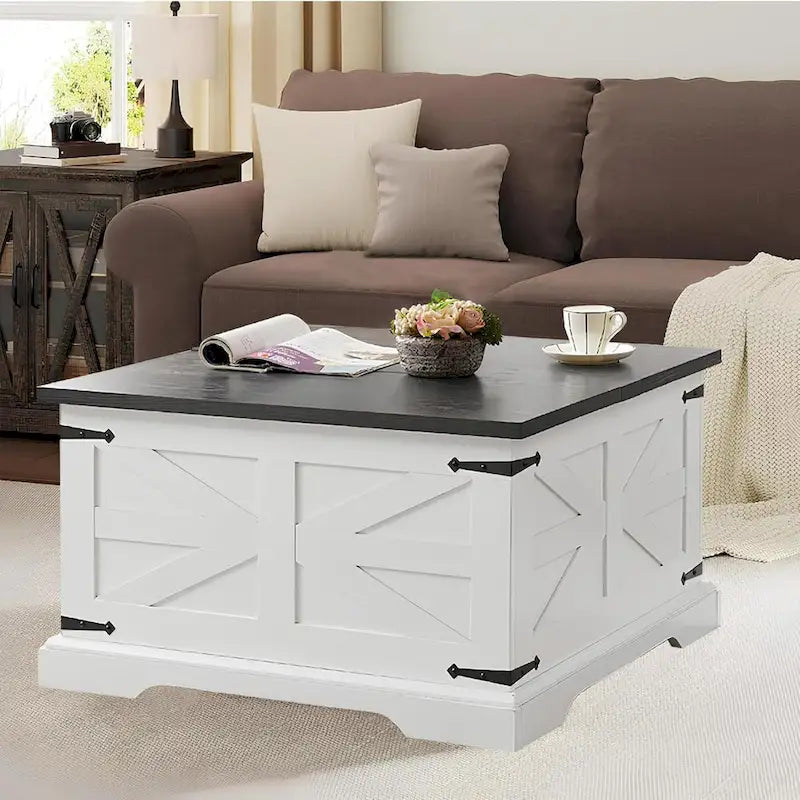 Farmhouse Lift Top Square Coffee Table with Hidden Storage
