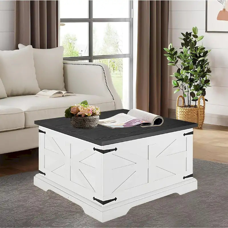 Farmhouse Lift Top Square Coffee Table with Hidden Storage