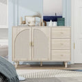 Speisekammerschrank aus Rattan und Holz mit 2 Türen und 3 Schubladen