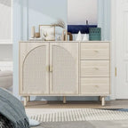 Speisekammerschrank aus Rattan und Holz mit 2 Türen und 3 Schubladen