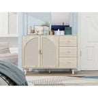 Speisekammerschrank aus Rattan und Holz mit 2 Türen und 3 Schubladen