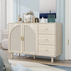 Speisekammerschrank aus Rattan und Holz mit 2 Türen und 3 Schubladen