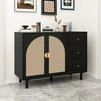 Speisekammerschrank aus Rattan und Holz mit 2 Türen und 3 Schubladen