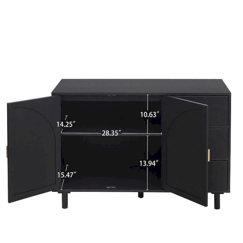 Speisekammerschrank aus Rattan und Holz mit 2 Türen und 3 Schubladen