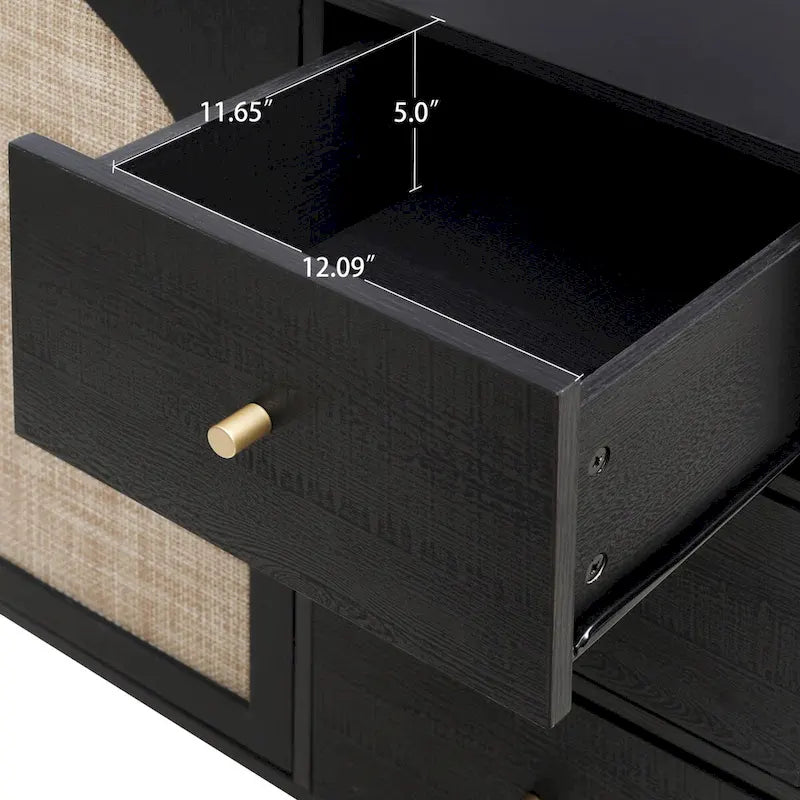 Speisekammerschrank aus Rattan und Holz mit 2 Türen und 3 Schubladen