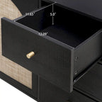 Speisekammerschrank aus Rattan und Holz mit 2 Türen und 3 Schubladen