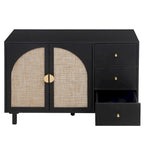 Speisekammerschrank aus Rattan und Holz mit 2 Türen und 3 Schubladen