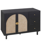 Speisekammerschrank aus Rattan und Holz mit 2 Türen und 3 Schubladen