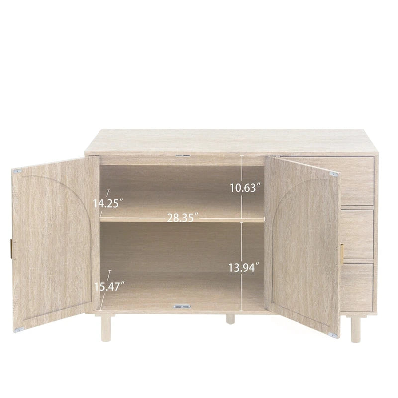Speisekammerschrank aus Rattan und Holz mit 2 Türen und 3 Schubladen