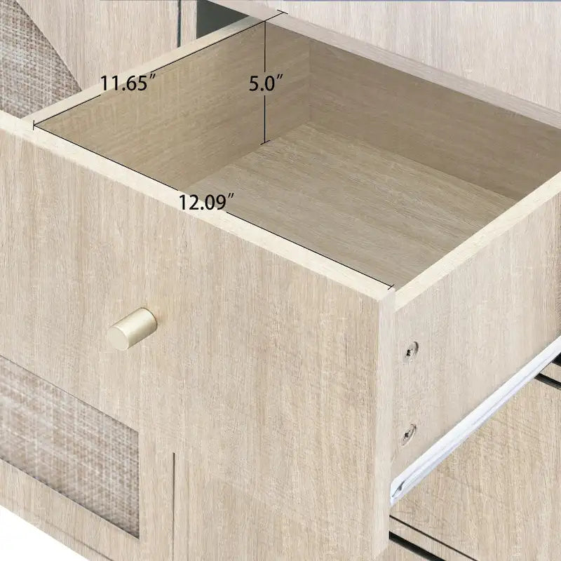 Speisekammerschrank aus Rattan und Holz mit 2 Türen und 3 Schubladen