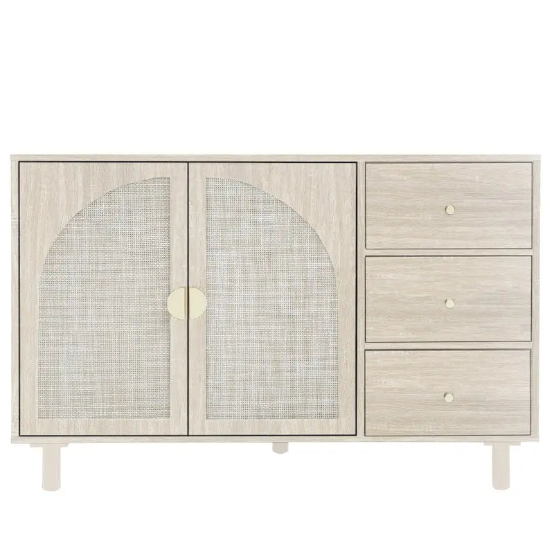 Speisekammerschrank aus Rattan und Holz mit 2 Türen und 3 Schubladen