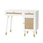 Scrivania per computer con 2 cassetti, scrivania moderna in rattan per ufficio domestico con schedario