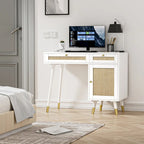 Scrivania per computer con 2 cassetti, scrivania moderna in rattan per ufficio domestico con schedario