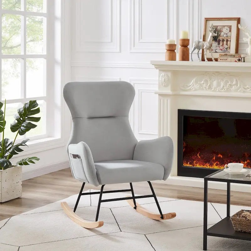 Soft Velvet Upholstered Rocking Chair for Living Room
