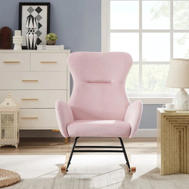 Soft Velvet Upholstered Rocking Chair for Living Room