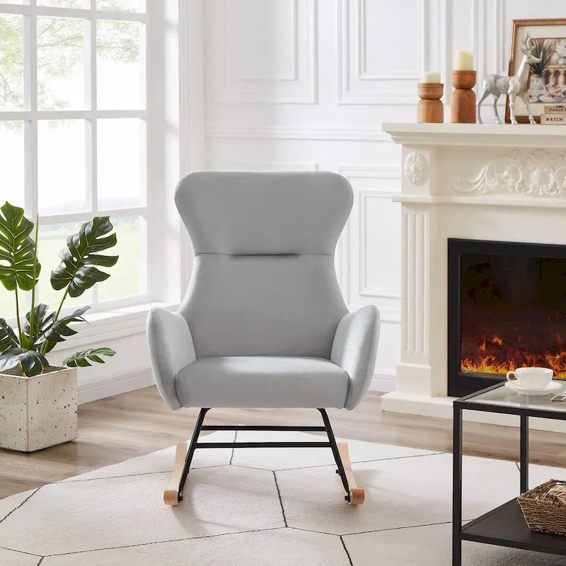 Soft Velvet Upholstered Rocking Chair for Living Room