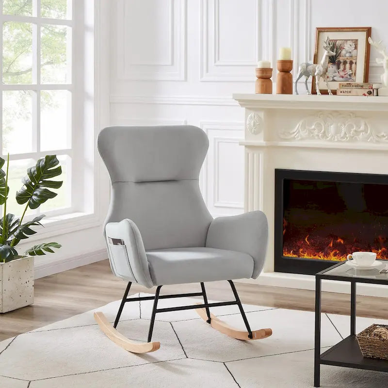Soft Velvet Upholstered Rocking Chair for Living Room