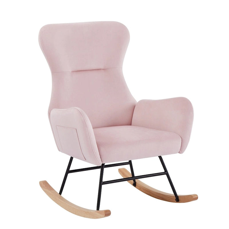 Soft Velvet Upholstered Rocking Chair for Living Room