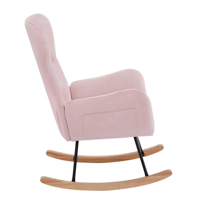 Soft Velvet Upholstered Rocking Chair for Living Room