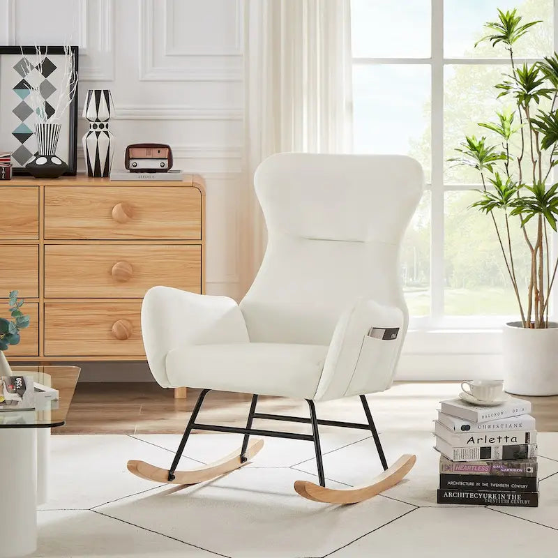 Soft Velvet Upholstered Rocking Chair for Living Room