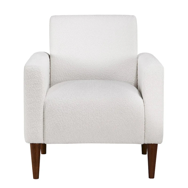 Modern Boucle Fabric Accent Arm Chair with Tapered Wooden Legs