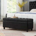 Black Faux Leather Tufted Storage Bench with Spindle Legs