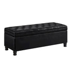 Black Faux Leather Tufted Storage Bench with Spindle Legs