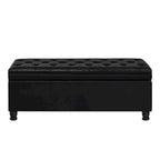 Black Faux Leather Tufted Storage Bench with Spindle Legs