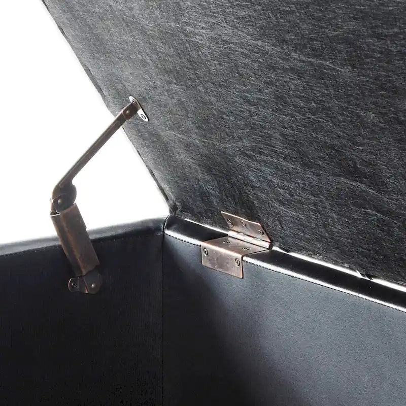 Black Faux Leather Tufted Storage Bench with Spindle Legs