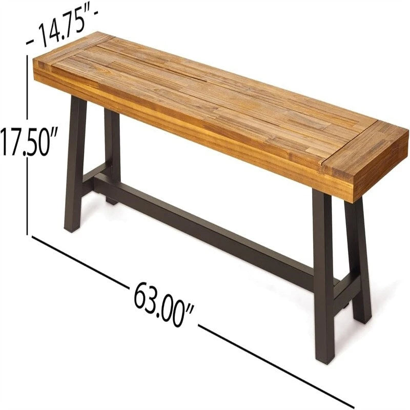 Modern Industrial Hardwood Slat Top Powder-Coated Outdoor Dining Bench