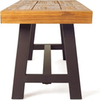 Modern Industrial Hardwood Slat Top Powder-Coated Outdoor Dining Bench