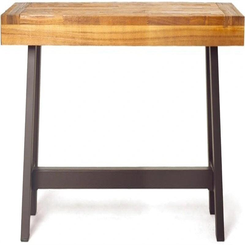 Modern Industrial Hardwood Slat Top Powder-Coated Outdoor Dining Bench