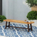 Modern Industrial Hardwood Slat Top Powder-Coated Outdoor Dining Bench