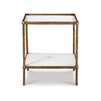 25 Inch Accent Table, Square Glass Tabletop, Marble, Antique Gold