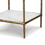 25 Inch Accent Table, Square Glass Tabletop, Marble, Antique Gold