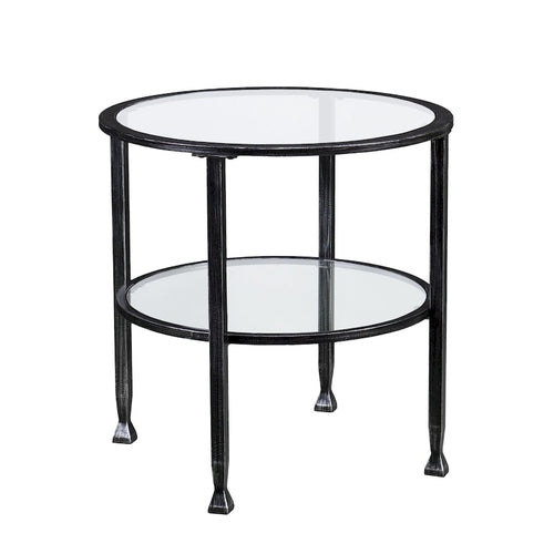 24-Inch Black Glass and Iron Round End Table