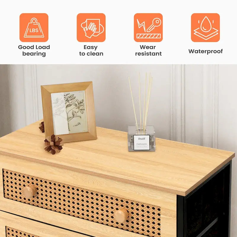 6-Drawer Dresser Chest PE Rattan Storage Tower Organizer Cabinet