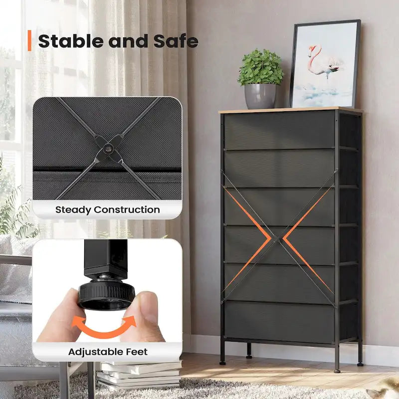 6-Drawer Dresser Chest PE Rattan Storage Tower Organizer Cabinet
