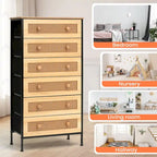 6-Drawer Dresser Chest PE Rattan Storage Tower Organizer Cabinet