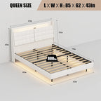 Queen Size LED Upholstered Platform Bed with Headboard and Charging Station