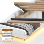 Queen Size LED Upholstered Platform Bed with Headboard and Charging Station