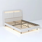 Queen Size LED Upholstered Platform Bed with Headboard and Charging Station