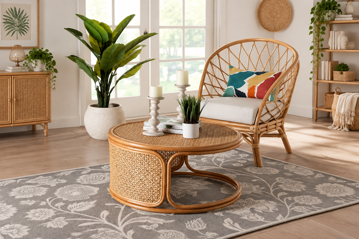 Bohemian Rattan Coffee Table 16:9 4K